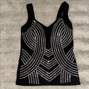 Used Vinceotto size Large/XL Elegant Black and Silver Embellished Women's Top